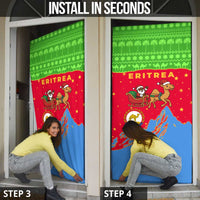 Eritrea Christmas Door Cover with Santa Claus Camel Sleigh National Emblem and Red Green Blue Pattern - Wonder Print Shop