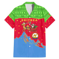 Eritrea Christmas Family Matching Mermaid Dress and Hawaiian Shirt with Santa Claus Camel Sleigh National Emblem and Red Green Blue Pattern - Wonder Print Shop