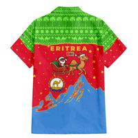 Eritrea Christmas Family Matching Mermaid Dress and Hawaiian Shirt with Santa Claus Camel Sleigh National Emblem and Red Green Blue Pattern - Wonder Print Shop