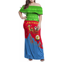 Eritrea Christmas Family Matching Off Shoulder Maxi Dress and Hawaiian Shirt with Santa Claus Camel Sleigh National Emblem and Red Green Blue Pattern - Wonder Print Shop