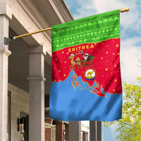 Eritrea Christmas Garden Flag with Santa Claus Camel Sleigh National Emblem and Red Green Blue Pattern - Wonder Print Shop