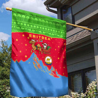 Eritrea Christmas Garden Flag with Santa Claus Camel Sleigh National Emblem and Red Green Blue Pattern - Wonder Print Shop