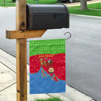 Eritrea Christmas Garden Flag with Santa Claus Camel Sleigh National Emblem and Red Green Blue Pattern - Wonder Print Shop