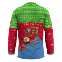 Eritrea Christmas Hockey Jersey with Santa Claus Camel Sleigh National Emblem and Red Green Blue Pattern - Wonder Print Shop