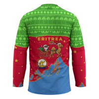Eritrea Christmas Hockey Jersey with Santa Claus Camel Sleigh National Emblem and Red Green Blue Pattern - Wonder Print Shop