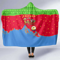 Eritrea Christmas Hooded Blanket with Santa Claus Camel Sleigh National Emblem and Red Green Blue Pattern - Wonder Print Shop