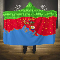 Eritrea Christmas Hooded Blanket with Santa Claus Camel Sleigh National Emblem and Red Green Blue Pattern - Wonder Print Shop