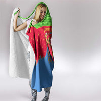 Eritrea Christmas Hooded Blanket with Santa Claus Camel Sleigh National Emblem and Red Green Blue Pattern - Wonder Print Shop