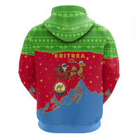 Eritrea Christmas Hoodie with Santa Claus Camel Sleigh National Emblem and Red Green Blue Pattern - Wonder Print Shop