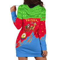 Eritrea Christmas Hoodie Dress with Santa Claus Camel Sleigh National Emblem and Red Green Blue Pattern - Wonder Print Shop