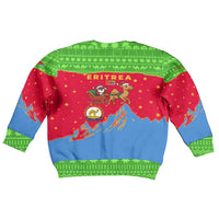 Eritrea Christmas Kid Ugly Christmas Sweater with Santa Claus Camel Sleigh National Emblem and Red Green Blue Pattern - Wonder Print Shop