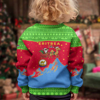 Eritrea Christmas Kid Ugly Christmas Sweater with Santa Claus Camel Sleigh National Emblem and Red Green Blue Pattern - Wonder Print Shop