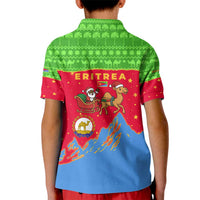 Eritrea Christmas Kid Polo Shirt with Santa Claus Camel Sleigh National Emblem and Red Green Blue Pattern - Wonder Print Shop