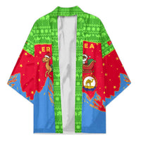 Eritrea Christmas Kimono with Santa Claus Camel Sleigh National Emblem and Red Green Blue Pattern - Wonder Print Shop