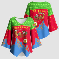 Eritrea Christmas Kimono Sleeve Blouse with Santa Claus Camel Sleigh National Emblem and Red Green Blue Pattern - Wonder Print Shop