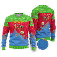 Eritrea Christmas Ugly Christmas Sweater with Santa Claus Camel Sleigh National Emblem and Red Green Blue Pattern - Wonder Print Shop