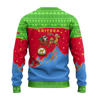 Eritrea Christmas Ugly Christmas Sweater with Santa Claus Camel Sleigh National Emblem and Red Green Blue Pattern - Wonder Print Shop