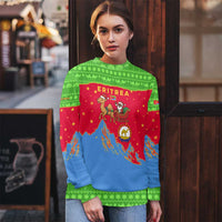 Eritrea Christmas Ugly Christmas Sweater with Santa Claus Camel Sleigh National Emblem and Red Green Blue Pattern - Wonder Print Shop