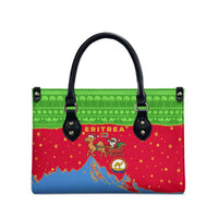 Eritrea Christmas Leather Bag with Santa Claus Camel Sleigh National Emblem and Red Green Blue Pattern - Wonder Print Shop