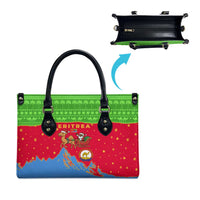 Eritrea Christmas Leather Bag with Santa Claus Camel Sleigh National Emblem and Red Green Blue Pattern - Wonder Print Shop