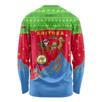 Eritrea Christmas Long Sleeve Shirt with Santa Claus Camel Sleigh National Emblem and Red Green Blue Pattern - Wonder Print Shop