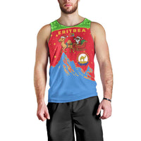 Eritrea Christmas Men Tank Top with Santa Claus Camel Sleigh National Emblem and Red Green Blue Pattern - Wonder Print Shop