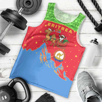 Eritrea Christmas Men Tank Top with Santa Claus Camel Sleigh National Emblem and Red Green Blue Pattern - Wonder Print Shop