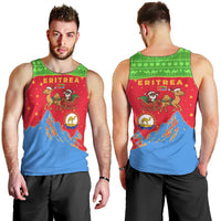 Eritrea Christmas Men Tank Top with Santa Claus Camel Sleigh National Emblem and Red Green Blue Pattern - Wonder Print Shop