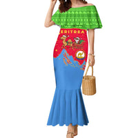 Eritrea Christmas Mermaid Dress with Santa Claus Camel Sleigh National Emblem and Red Green Blue Pattern - Wonder Print Shop