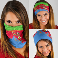 Eritrea Christmas Neck Gaiter with Santa Claus Camel Sleigh National Emblem and Red Green Blue Pattern - Wonder Print Shop