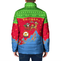 Eritrea Christmas Padded Jacket with Santa Claus Camel Sleigh National Emblem and Red Green Blue Pattern - Wonder Print Shop