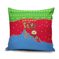 Eritrea Christmas Pillow Cover with Santa Claus Camel Sleigh National Emblem and Red Green Blue Pattern - Wonder Print Shop