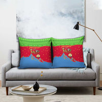 Eritrea Christmas Pillow Cover with Santa Claus Camel Sleigh National Emblem and Red Green Blue Pattern - Wonder Print Shop