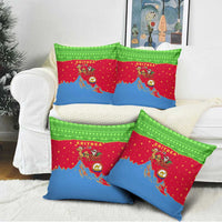 Eritrea Christmas Pillow Cover with Santa Claus Camel Sleigh National Emblem and Red Green Blue Pattern - Wonder Print Shop