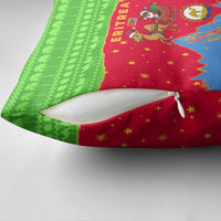 Eritrea Christmas Pillow Cover with Santa Claus Camel Sleigh National Emblem and Red Green Blue Pattern - Wonder Print Shop