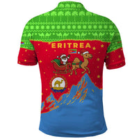 Eritrea Christmas Polo Shirt with Santa Claus Camel Sleigh National Emblem and Red Green Blue Pattern - Wonder Print Shop