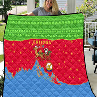 Eritrea Christmas Quilt with Santa Claus Camel Sleigh National Emblem and Red Green Blue Pattern - Wonder Print Shop