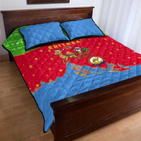 Eritrea Christmas Quilt Bed Set with Santa Claus Camel Sleigh National Emblem and Red Green Blue Pattern - Wonder Print Shop