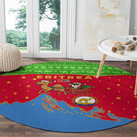 Eritrea Christmas Round Carpet with Santa Claus Camel Sleigh National Emblem and Red Green Blue Pattern - Wonder Print Shop