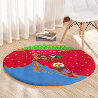 Eritrea Christmas Round Carpet with Santa Claus Camel Sleigh National Emblem and Red Green Blue Pattern - Wonder Print Shop