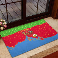 Eritrea Christmas Rubber Doormat with Santa Claus Camel Sleigh National Emblem and Red Green Blue Pattern - Wonder Print Shop