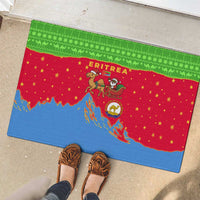 Eritrea Christmas Rubber Doormat with Santa Claus Camel Sleigh National Emblem and Red Green Blue Pattern - Wonder Print Shop