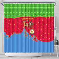 Eritrea Christmas Shower Curtain with Santa Claus Camel Sleigh National Emblem and Red Green Blue Pattern - Wonder Print Shop
