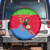 Eritrea Christmas Spare Tire Cover with Santa Claus Camel Sleigh National Emblem and Red Green Blue Pattern - Wonder Print Shop