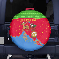 Eritrea Christmas Spare Tire Cover with Santa Claus Camel Sleigh National Emblem and Red Green Blue Pattern - Wonder Print Shop
