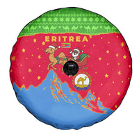 Eritrea Christmas Spare Tire Cover with Santa Claus Camel Sleigh National Emblem and Red Green Blue Pattern - Wonder Print Shop