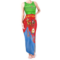 Eritrea Christmas Tank Maxi Dress with Santa Claus Camel Sleigh National Emblem and Red Green Blue Pattern - Wonder Print Shop
