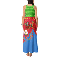 Eritrea Christmas Tank Maxi Dress with Santa Claus Camel Sleigh National Emblem and Red Green Blue Pattern - Wonder Print Shop