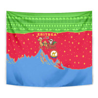 Eritrea Christmas Tapestry with Santa Claus Camel Sleigh National Emblem and Red Green Blue Pattern - Wonder Print Shop