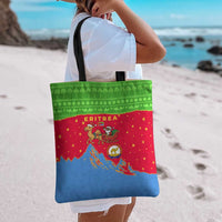 Eritrea Christmas Tote Bag with Santa Claus Camel Sleigh National Emblem and Red Green Blue Pattern - Wonder Print Shop